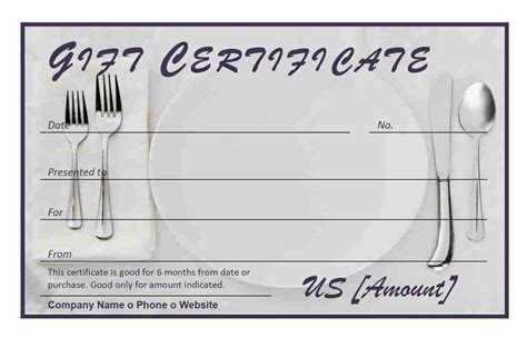 Online Restaurant Gift Certificates Printable