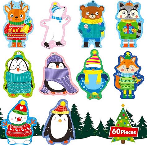 Amazon.com: 60 PCS Animals Cutouts, Adorable Animal Cardboard Cut-Outs ...