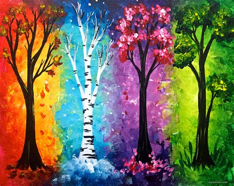 Tree Painting Acrylic Four Season Colourful 2