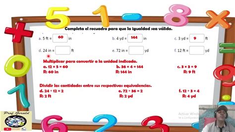 1.2 CONVERSION ENTRE PULGADAS, PIES Y YARDAS 5º GRADO - YouTube