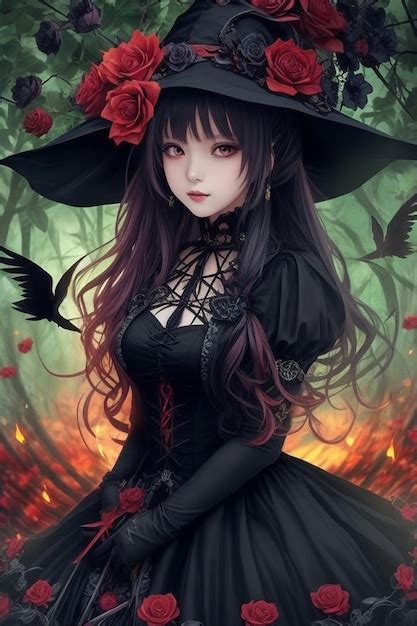 Premium AI Image | Gothic Sorcery Beautiful Anime Girl in Wizard Hat