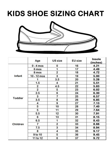 Printable Baby Shoe Size Chart Guide