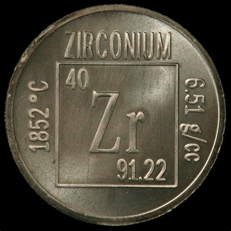 Element coin, a sample of the element Zirconium in the Periodic Table