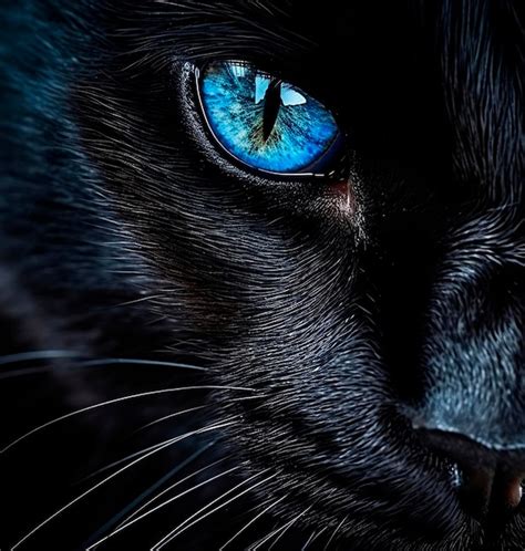 Premium AI Image | Black cat with blue eyes that look like a blue eye