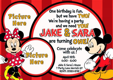 Mickey and Minnie Mouse Birthday Invitations – Bagvania FREE Printable ...