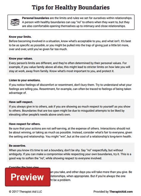 Healthy Boundaries Tips (Worksheet) | Therapist Aid