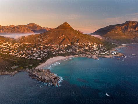 Aerial view of Llandudno beach at sunset, Cape Town, South Africa stock ...