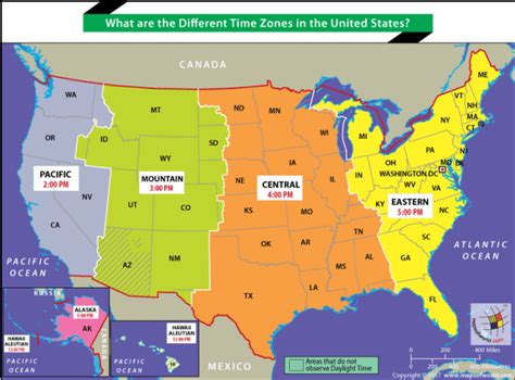 US map showing different time zones - Answers