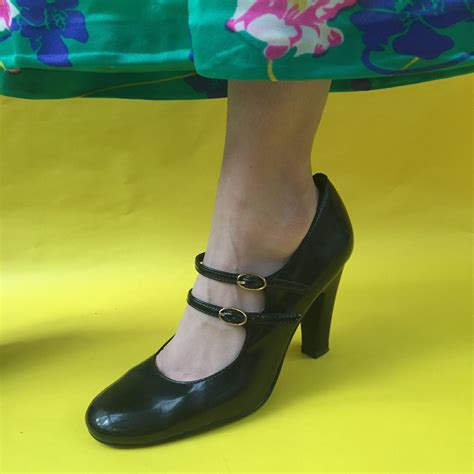 Vintage Black Patent Leather Mary Jane Heels, Women's Size 8.5, Vintage ...