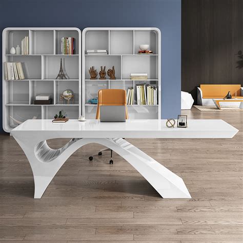 55" White Office Desk Rectangular Modern Computer Desk MDF