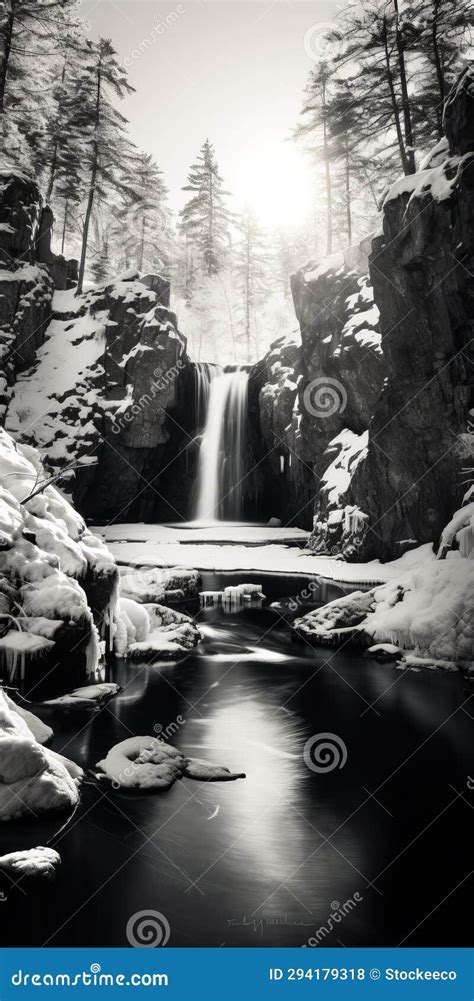 Winter Waterfall: a Poetic Black and White Aerial Photography Stock ...