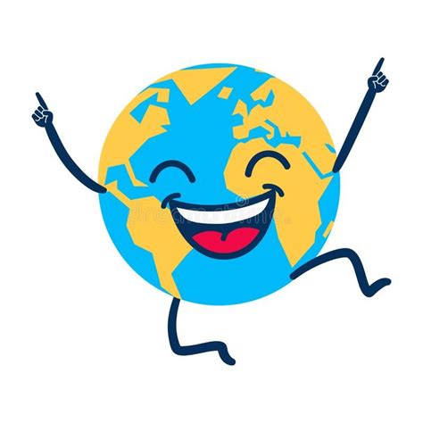 Happy cartoon planet earth globe jumping royalty free illustration ...