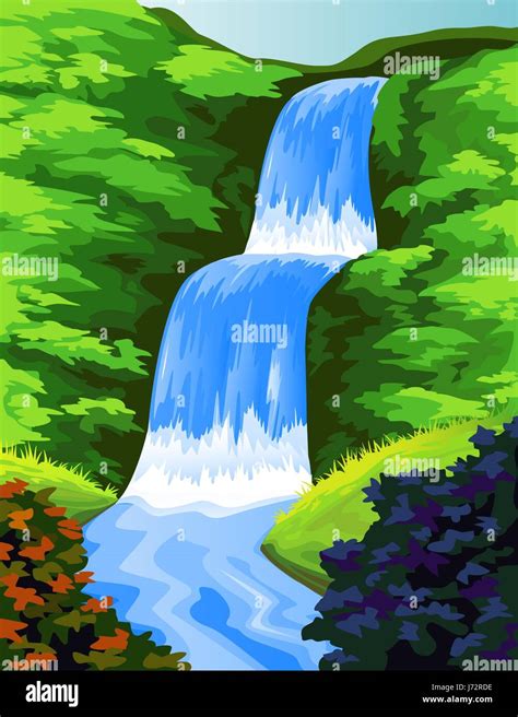 rock waterfall illustration backdrop background river water nature blue ...