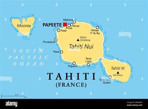 Tahiti, French Polynesia, political map. Largest island of the Windward ...