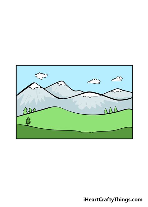 Mountain Range Drawing Simple - Sunset Mountains Drawing With Soft ...