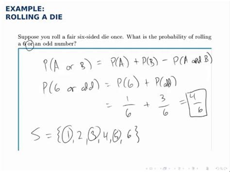 Probability Example: Rolling a Die (OR with disjoint events) - YouTube