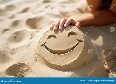 A Person Makes a Sand Sculpture of a Smiley Face Emoji on the Beach in ...