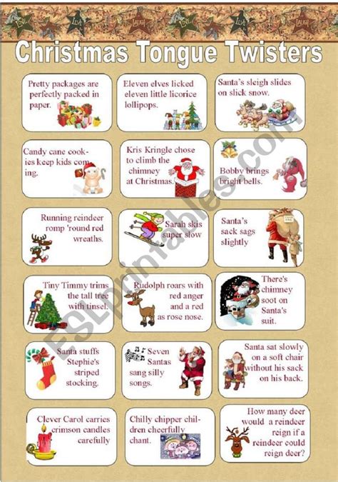 the christmas tongue twisters game is shown with pictures and ...