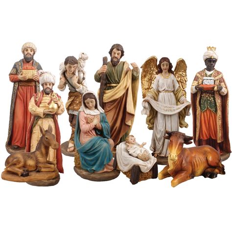 Nativity Crib Figures 20cm / 8 Inches High, Set of 10 Handpainted Resin ...