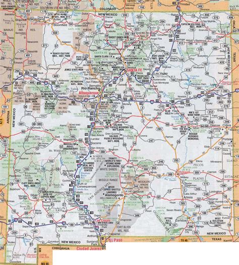 Large detailed roads and highways map of New Mexico state with national ...