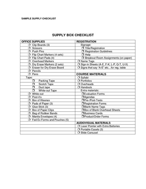 Office Supplies List Template