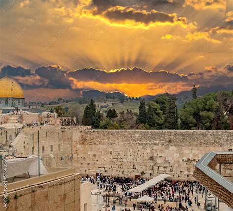 Panorama. Ruins of Western Wall of ancient Temple Mount is a major ...