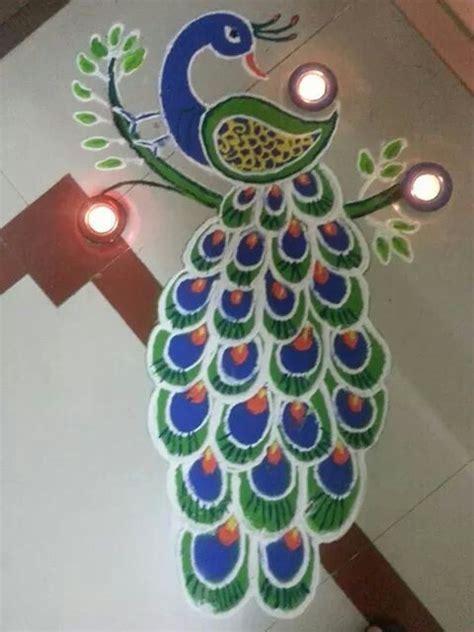 Peacock Rangoli | Peacock Muggulu | Chukkala Muggulu | Sankranti ...