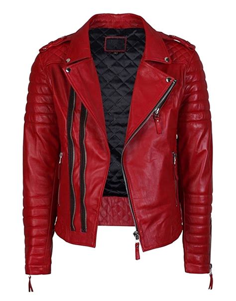 Mens Lambskin Motorcycle Red Leather Jacket | Biker Leather Jacket