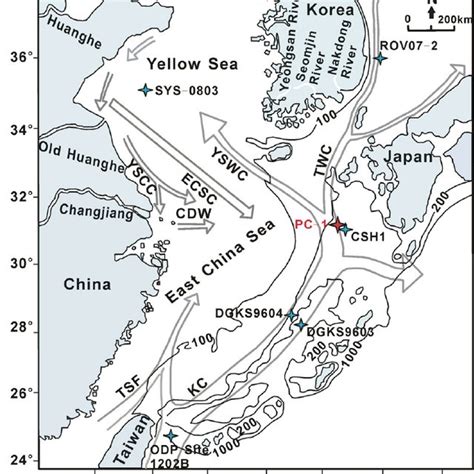 Schematic map showing sea-level rise, Kuroshio Current/Tsushima Warm ...