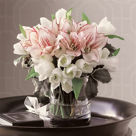 Peppermint Amaryllis & Holly Arrangement | Gump's