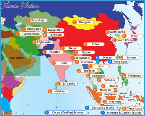 Travel map in asia - TravelsFinders.Com