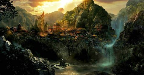 Oriental Fantasy Castle Landscape HD Wallpaper by Frank Hong