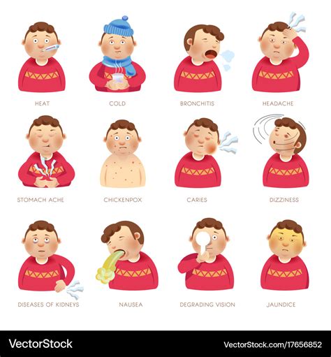 Illness disease people symptoms flat Royalty Free Vector