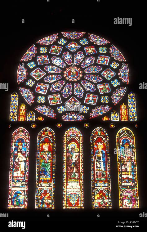 Lancets, below, North Rose window, stained glass, Chartres Cathedral ...