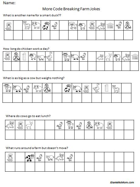 Farm Jokes Code Breaker Game with Printable Worksheets