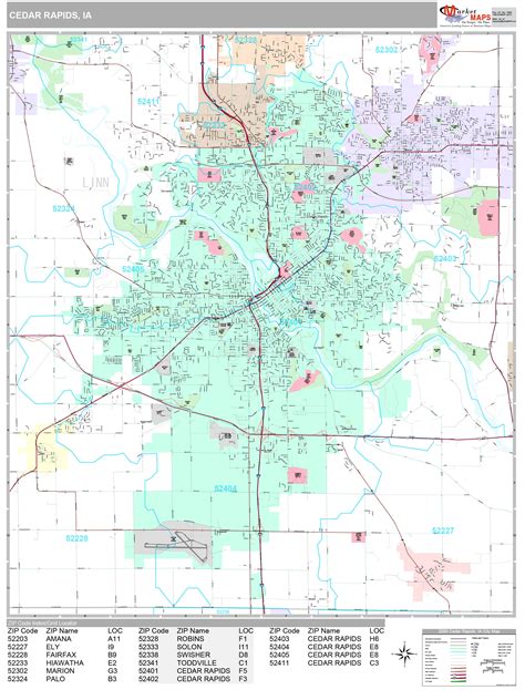 Cedar Rapids Iowa Wall Map (Premium Style) by MarketMAPS