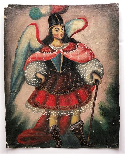 Spanish Colonial Folk Art Painting Angel Retablo Cuzco School Latin ...