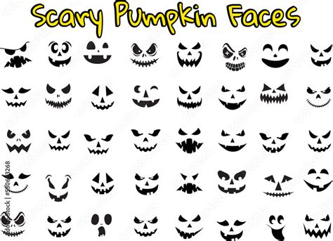 Stockvector Scary Pumpkin Face, Halloween faces vector set, Scary ...