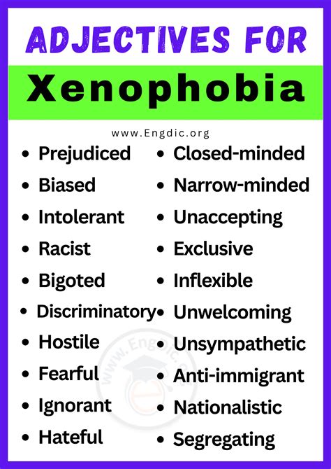 20+ Best Adjectives for Xenophobia, Words to Describe a Xenophobia - EngDic