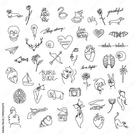 Small tattoo set, sticker design pack, flash tattoo continuous line ...