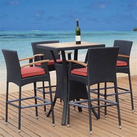 Shop TOSH Furniture 5-Piece Cushioned Wicker Patio Bar-Height Set at ...