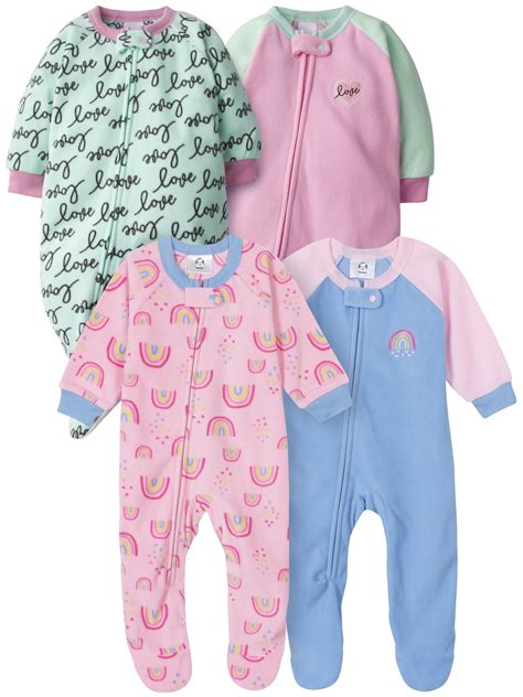 Gerber Baby & Toddler Girls Microfleece Blanket Sleeper Pajamas, 4-Pack ...