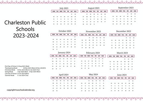 Charleston Public Schools Calendar with Holidays 2023-2024