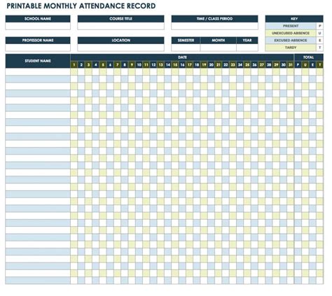 Attendance tracker template this monthly supplies a grid layout for ...