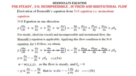 SOLUTION: Derivation of Bernoulli s equation from Navier stokes ...