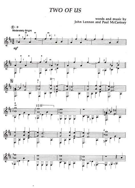 TWO OF US The Beatles Classical Guitar Sheet Music | Easy Sheet Music