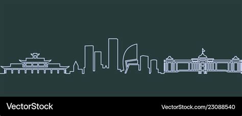 Ulaanbaatar single line skyline Royalty Free Vector Image