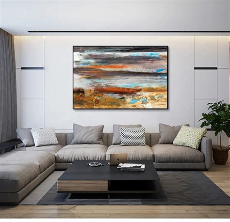 Large oil Painting on canvas Abstract Art Modern yellow Level acrylic ...