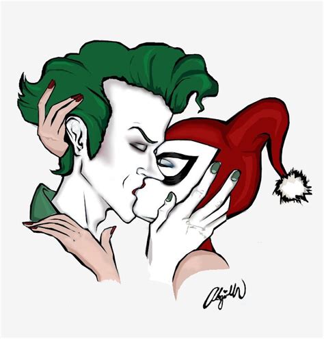 Harley Quinn and Joker kiss art mad love Jarley illustration fanart DC ...