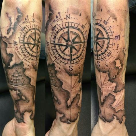 Map and compass tattoo | Sailor tattoos, Map tattoos, World map tattoos